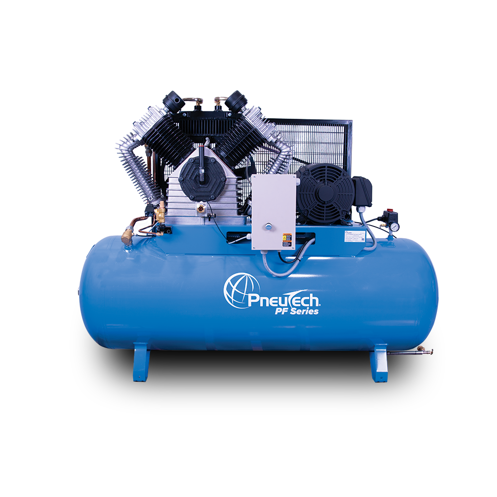 [PF-10-120GH-230/3-FP] PneuTech PF Series 10 HP 120 Gallon Horizontal Two Stage Compressor (Fully Packaged)